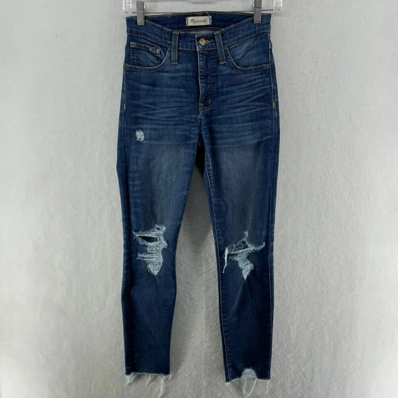Madewell Jeans Womens 25 Blue Medium Wash High-Rise Skinny Distressed Raw Hem - Picture 1 of 11